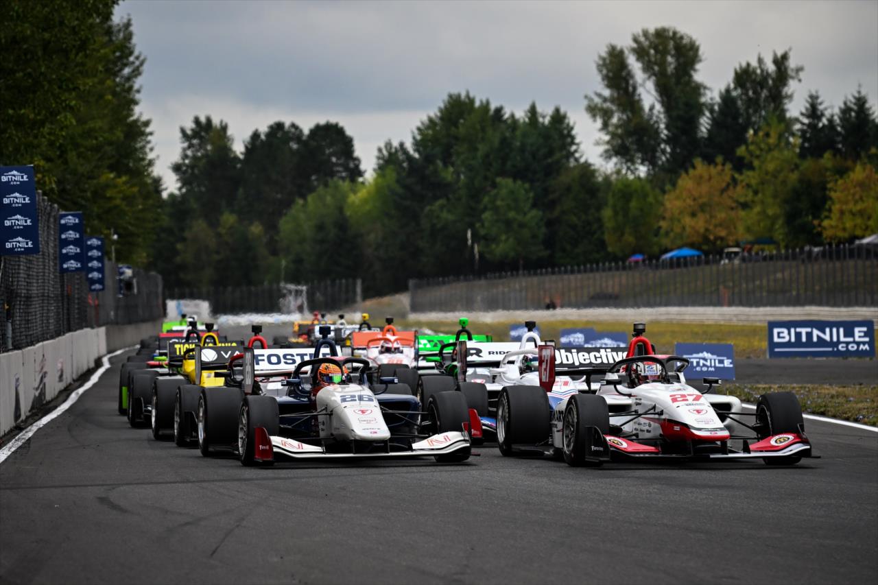Louis Foster and Hunter McElrea lead the start - Indy NXT By Firestone Grand Prix of Portland - By: James Black -- Photo by: James  Black