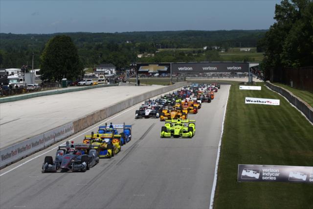 Will Power leads the field to the green flag to start the KOHLER Grand Prix at Road America -- Photo by: Chris Jones