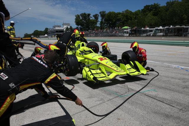 Simon Pagenaud comes in for fuel and tires on pit lane during the KOHLER Grand Prix of Road America -- Photo by: Chris Jones