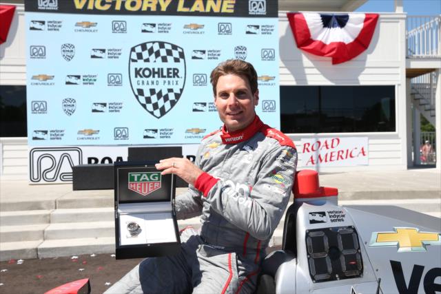 Will Power with his TAG Heuer Winner's Watch following his win in the KOHLER Grand Prix of Road America -- Photo by: Chris Jones