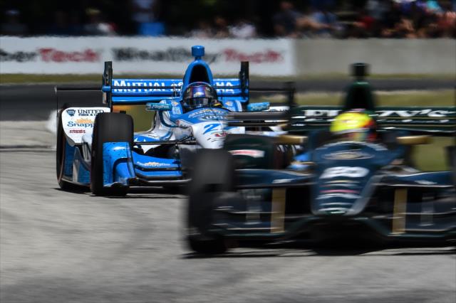 Spencer Pigot and Marco Andrett set up for Turn 7 during the KOHLER Grand Prix at Road America -- Photo by: Chris Owens