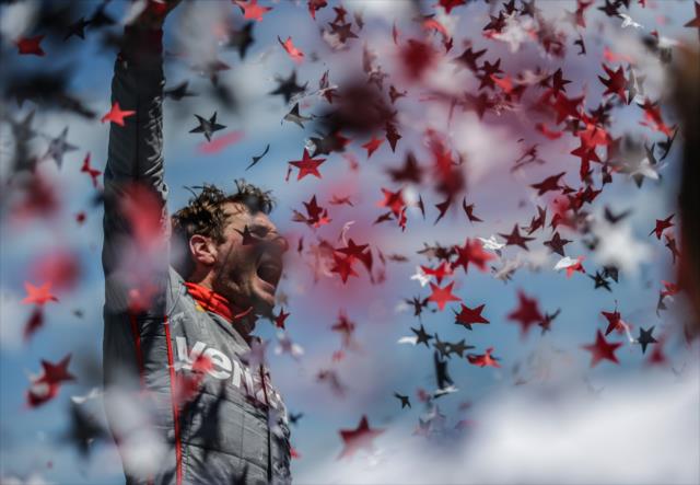 Will Power celebrates his victory in the KOHLER Grand Prix of Road America -- Photo by: Shawn Gritzmacher