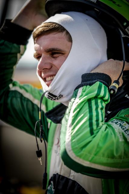 Conor Daly gets ready for practice for the Iowa Corn 300 at Iowa Speedway -- Photo by: Shawn Gritzmacher