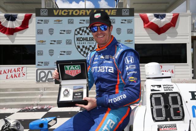 Scott Dixon with his TAG Heuer winner's watch after his victory in the 2017 KOHLER Grand Prix at Road America -- Photo by: Chris Jones