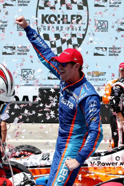 Scott Dixon begins the celebration in Victory Circle following his win in the 2017 KOHLER Grand Prix at Road America -- Photo by: Chris Jones