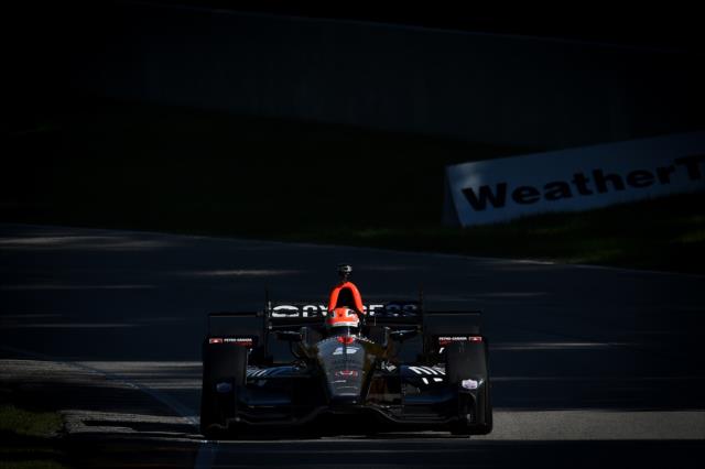 James Hinchcliffe races out of Turn 12 during the final warmup for the KOHLER Grand Prix at Road America -- Photo by: Chris Owens