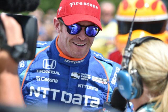 Scott Dixon is interviewed in Victory Circle following his win in the KOHLER Grand Prix at Road America -- Photo by: Chris Owens