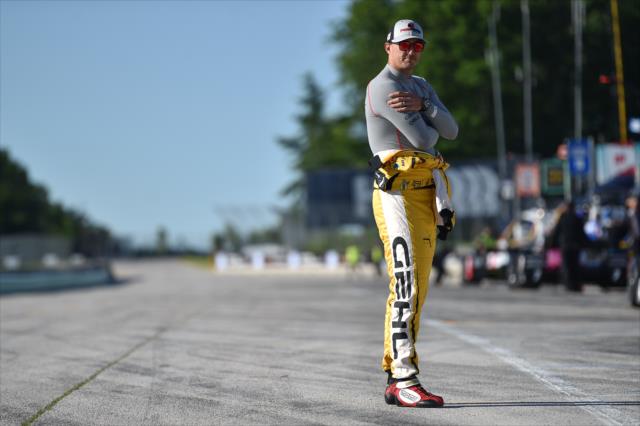 Graham Rahal looks down pit lane prior to the final warmup for the KOHLER Grand Prix at Road America -- Photo by: Chris Owens