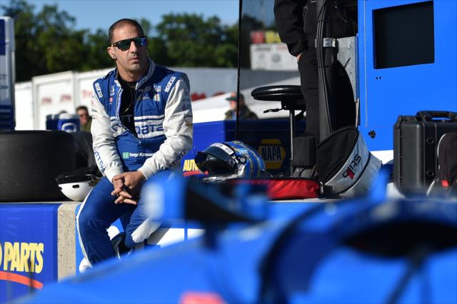 Tony Kanaan sits along pit lane prior to the final warmup for the KOHLER Grand Prix at Road America -- Photo by: Chris Owens