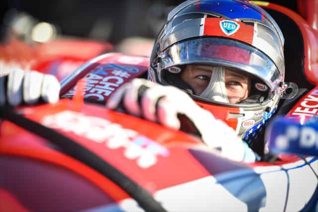 Marco Andretti sits in his No. 27 Andretti Autosport Honda on pit lane prior to the final warmup for the KOHLER Grand Prix at Road America -- Photo by: Chris Owens