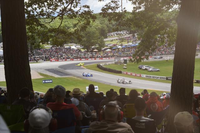 Will Power leads Scott Dixon and Simon Pagenaud out of Turn 5 during the KOHLER Grand Prix at Road America -- Photo by: Chris Owens