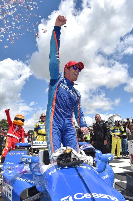 Scott Dixon begins the celebration in Victory Circle after winning the 2017 KOHLER Grand Prix at Road America -- Photo by: Chris Owens
