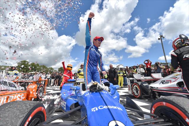 Scott Dixon begins the celebration in Victory Circle after winning the 2017 KOHLER Grand Prix at Road America -- Photo by: Chris Owens