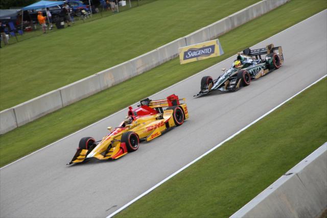 Ryan Hunter-Reay and Spencer Pigot go nose-to-tail down the Moraine Sweep during the KOHLER Grand Prix at Road America -- Photo by: Matt Fraver