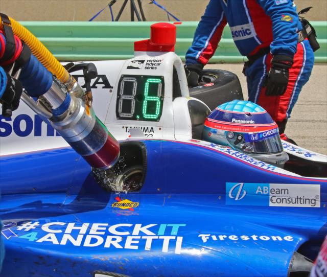 Takuma Sato comes in for tires and fuel on pit lane during the KOHLER Grand Prix at Road America -- Photo by: Mike Harding