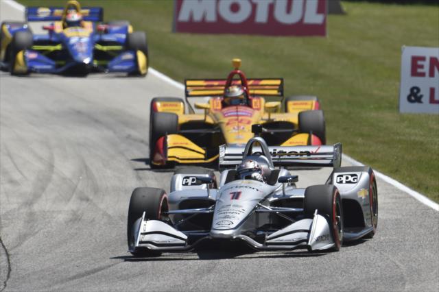 Josef Newgarden leads the field into Turn 1 during the KOHLER Grand Prix at Road America -- Photo by: Chris Owens