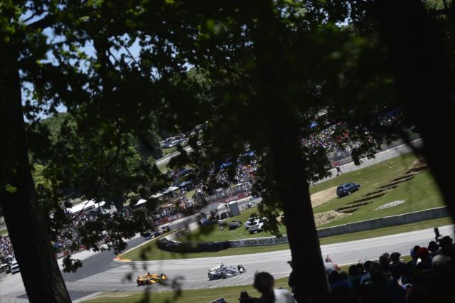 Josef Newgarden and Ryan Hunter-Reay set sail out of Turn 5 during the KOHLER Grand Prix at Road America -- Photo by: Chris Owens