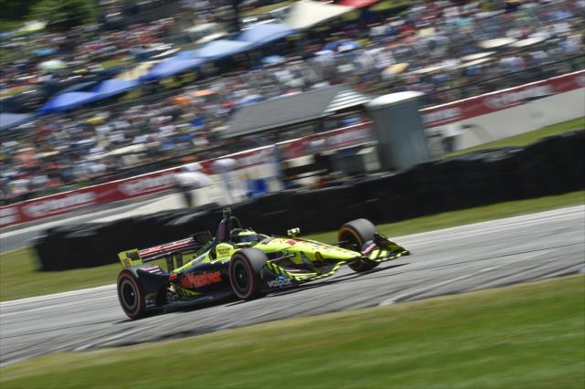 Sebastien Bourdais races up the hill toward Turn 6 during the KOHLER Grand Prix at Road America -- Photo by: Chris Owens