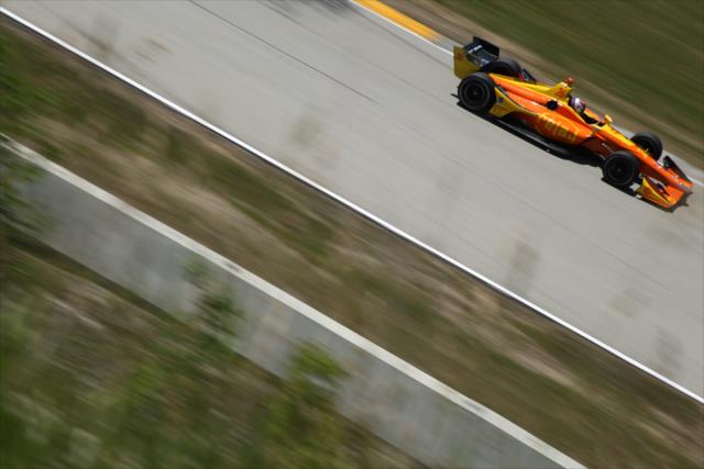 Zach Veach races out of Turn 13 during the KOHLER Grand Prix at Road America -- Photo by: Matt Fraver