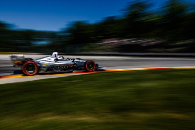 Josef Newgarden hammers the apex of Canada Corner (Turn 12) during the KOHLER Grand Prix at Road America -- Photo by: Shawn Gritzmacher