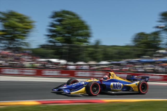 Alexander Rossi hammers the apex of Turn 5 during the KOHLER Grand Prix at Road America -- Photo by: Shawn Gritzmacher
