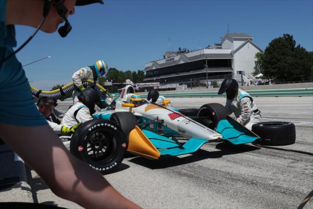 Gabby Chaves comes in for tires and fuel on pit lane during the 2018 KOHLER Grand Prix at Road America -- Photo by: Shawn Gritzmacher