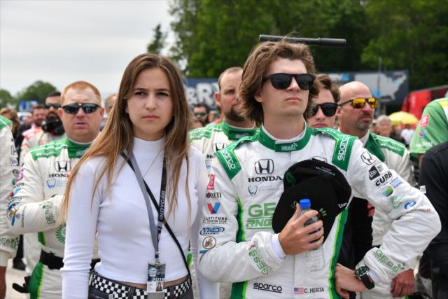 Colton Herta during the National Anthem -- Photo by: John Cote