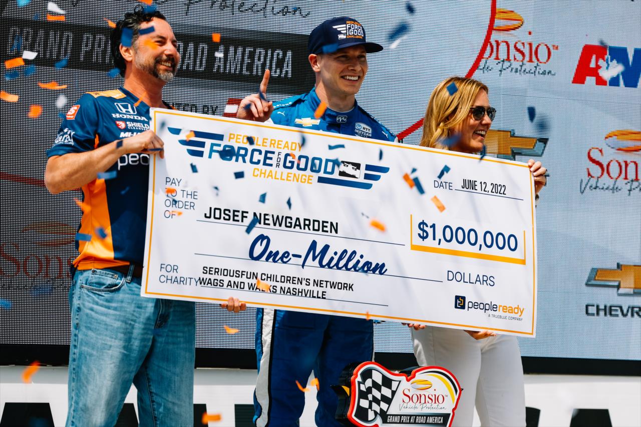 Josef Newgarden wins $1 Million in the PeopleReady Force for Good Challenge - Sonsio Grand Prix at Road America - By: Joe Skibinski -- Photo by: Joe Skibinski
