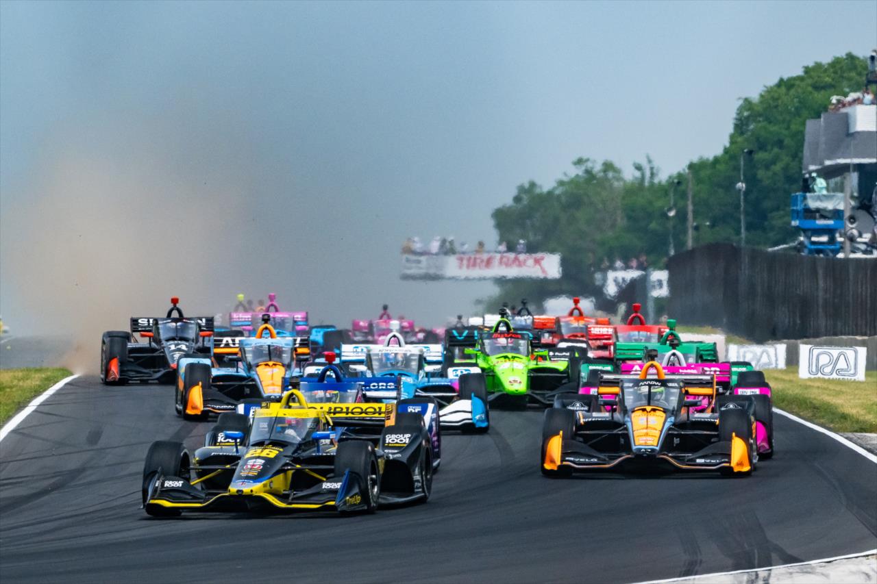 Colton Herta leads at the start - Sonsio Grand Prix at Road America - By: Karl Zemlin -- Photo by: Karl Zemlin