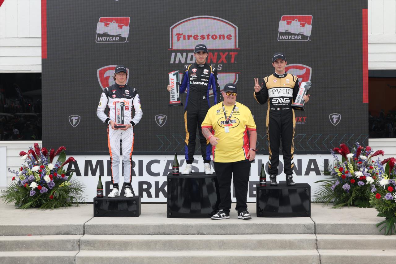 Tymek Kucharczyk, Alessandro de Tullio and Matteo Nannini - INDY NXT Presented by Firestone - By: Joe Skibinski -- Photo by: Joe Skibinski