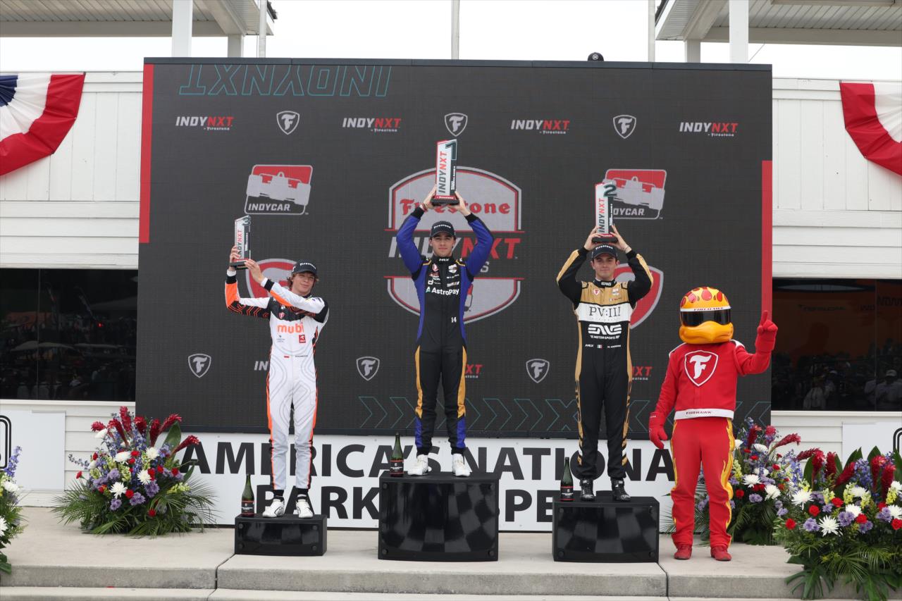 Tymek Kucharczyk, Alessandro de Tullio and Matteo Nannini - INDY NXT Presented by Firestone - By: Joe Skibinski -- Photo by: Joe Skibinski