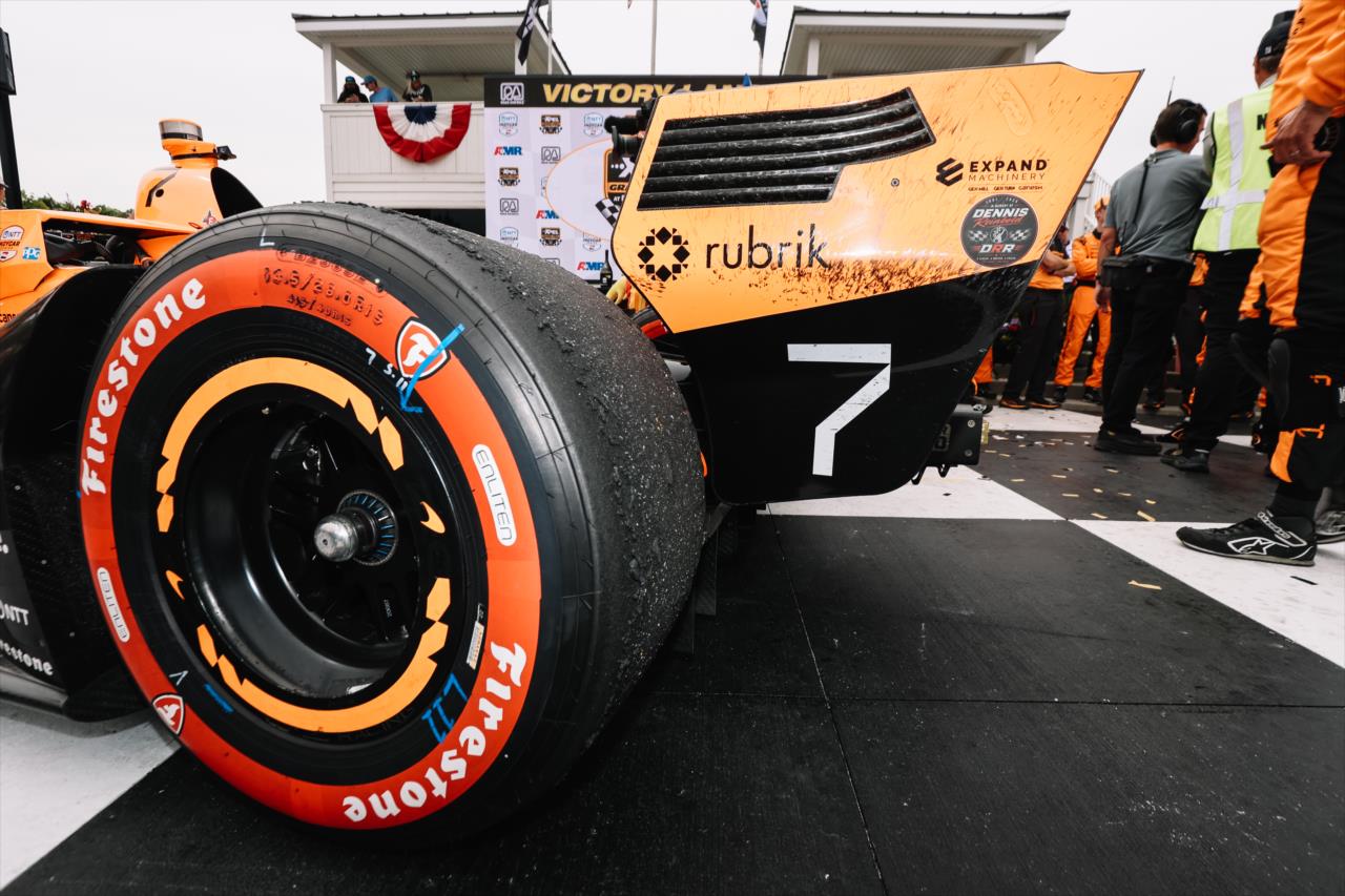 A Dennis Reinbold memorial sticker on the rear wing of Christian Lundgaard - XPEL Grand Prix at Road America - By: Joe Skibinski -- Photo by: Joe Skibinski