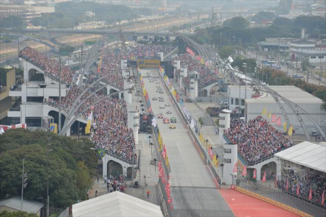 Overhead shot of the start of the 2013 Sao Paulo Indy 300 -- Photo by: John Cote