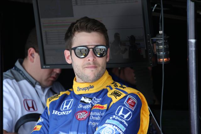 Marco Andretti waits in his pit stand prior to practice for the Firestone Grand Prix of St. Petersburg -- Photo by: Chris Jones