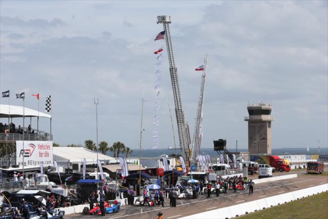 Pit lane comes to life prior to practice for the Firestone Grand Prix of St. Petersburg -- Photo by: Chris Jones