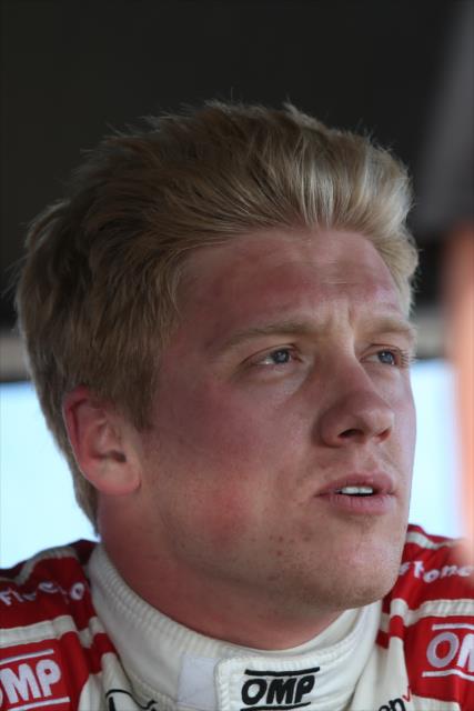 Spencer Pigot in his pit stand following qualifications for the Firestone Grand Prix of St. Petersburg -- Photo by: Chris Jones