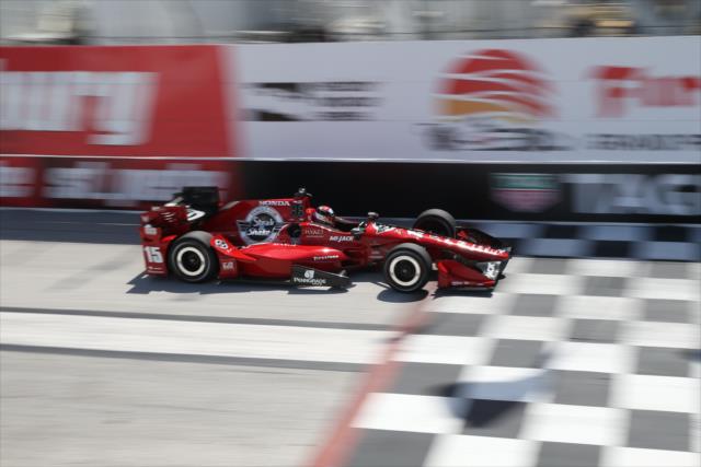 Graham Rahal flashes across the start-finish line during practice for the Firestone Grand Prix of St. Petersburg -- Photo by: Chris Jones