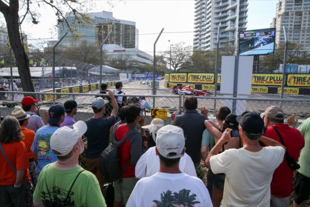 Fans line up outside of Turn 5 during during practice for the Firestone Grand Prix of St. Petersburg -- Photo by: Joe Skibinski