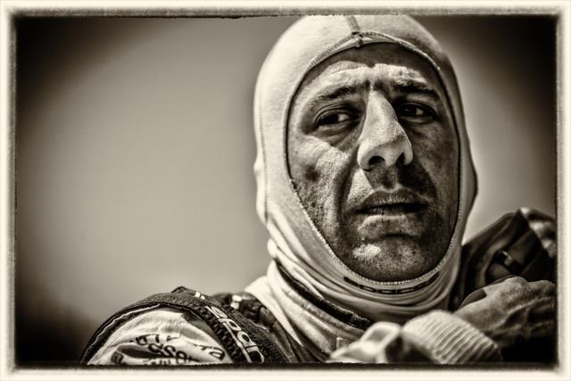 Tony Kanaan adjusts his balaclava on pit lane prior to qualifications for the Firestone Grand Prix of St. Petersburg -- Photo by: Shawn Gritzmacher