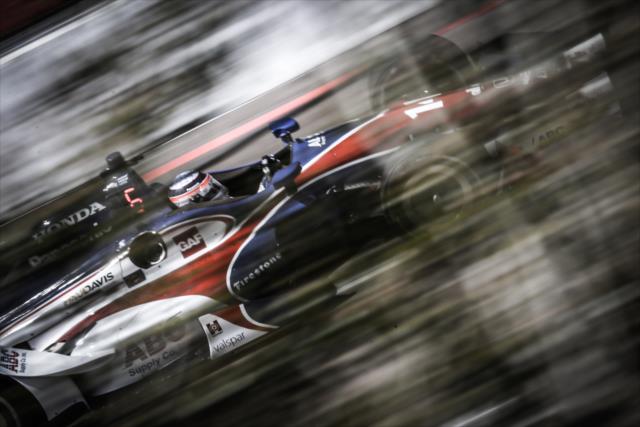 Takuma Sato streaks down the backstretch during practice for the Firestone Grand Prix of St. Petersburg -- Photo by: Shawn Gritzmacher