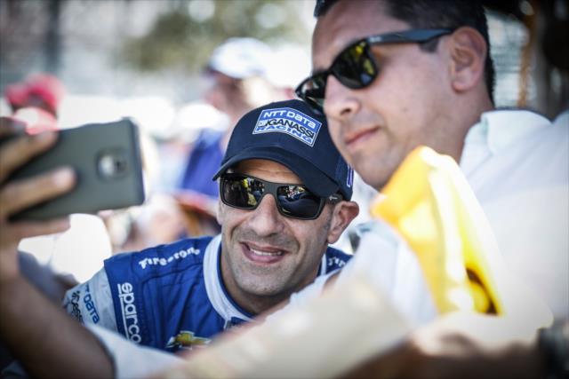 Tony Kanaan poses for a selfie following practice for the Firestone Grand Prix of St. Petersburg -- Photo by: Shawn Gritzmacher