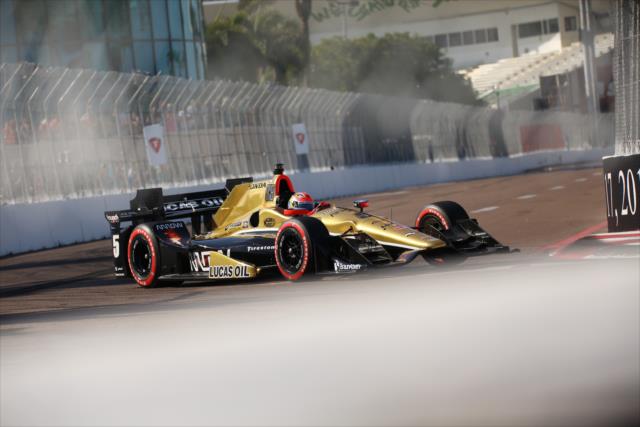 James Hinchcliffe enters Turn 10 during qualifications for the Firestone Grand Prix of St. Petersburg -- Photo by: Tim Holle