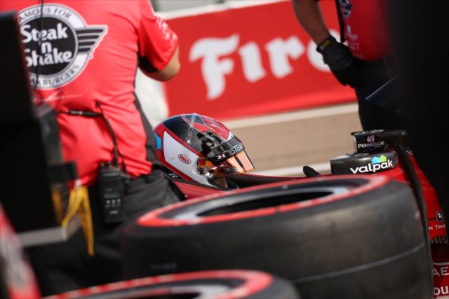 Graham Rahal sits in his No. 15 Steak-N-Shake Honda on pit lane prior to qualifications for the Firestone Grand Prix of St. Petersburg -- Photo by: Tim Holle