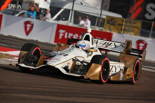 Josef Newgarden exits Turn 1 during qualifications for the Firestone Grand Prix of St. Petersburg -- Photo by: Tim Holle