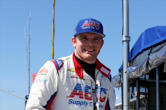 Conor Daly with a light moment along pit lane prior to practice for the Firestone Grand Prix of St. Petersburg -- Photo by: Chris Jones