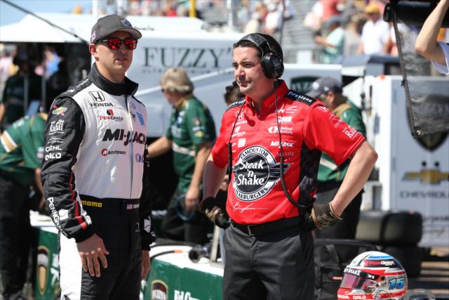 Graham Rahal chats with his chief engineer on pit lane prior to practice for the Firestone Grand Prix of St. Petersburg -- Photo by: Chris Jones