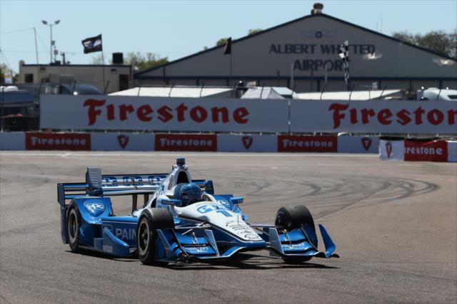 Simon Pagenaud sets up for Turn 2 during practice for the Firestone Grand Prix of St. Petersburg -- Photo by: Chris Jones