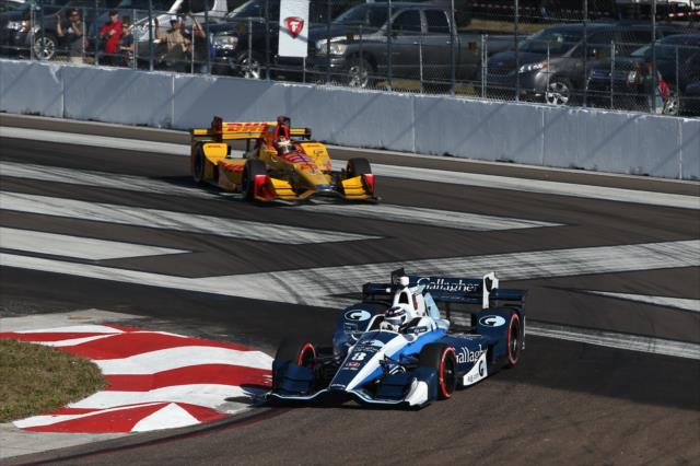 Max Chilton and Ryan Hunter-Reay roll into Turn 1 during practice for the Firestone Grand Prix of St. Petersburg -- Photo by: Chris Jones