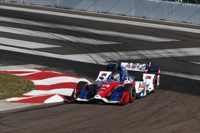 Carlos Munoz apexes Turn 1 during practice for the Firestone Grand Prix of St. Petersburg -- Photo by: Chris Jones