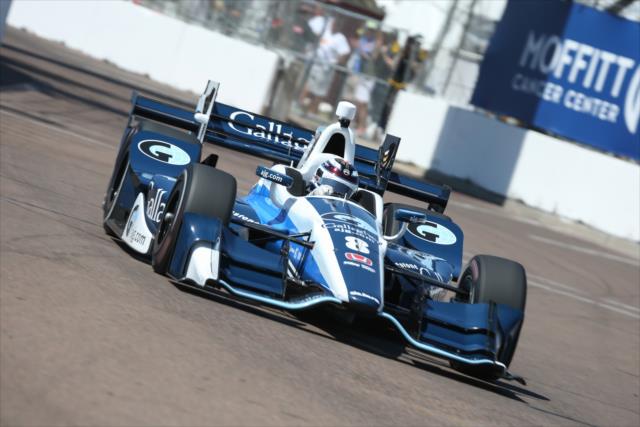 Max Chilton sets up for Turn 12 during practice for the Firestone Grand Prix of St. Petersburg -- Photo by: Joe Skibinski